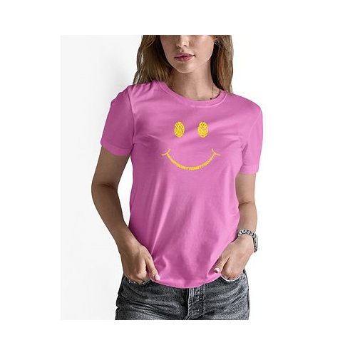 LA Pop Art Womens Be Happy Smiley Face Word Art T-shirt