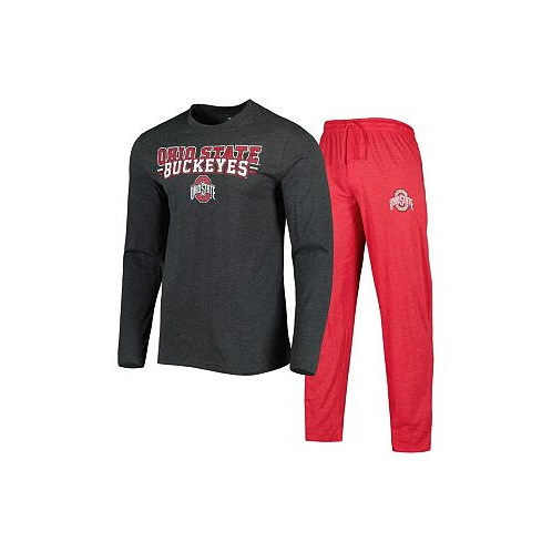 Concepts Sport Mens Heathered Scarlet Heathered Charcoal Ohio State Buckeyes Meter Long Sleeve T-shirt and Pants Sleep Set