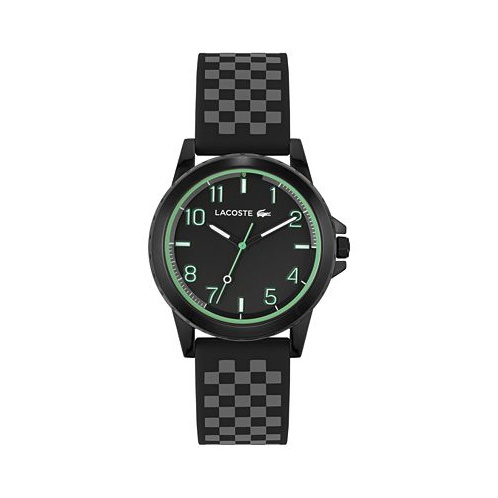 Lacoste Kids Rider Black and Gray Checkered Print Silicone Strap Watch 36mm