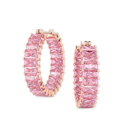 Swarovski 14k Rose Gold-Plated Small Pink Baguette Cubic Zirconia Hoop Earrings 0.87