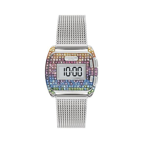 COACH Womens Darcy Digital Rainbow Silver-Tone Stainless Steel Mesh Bracelet Watch 30mm