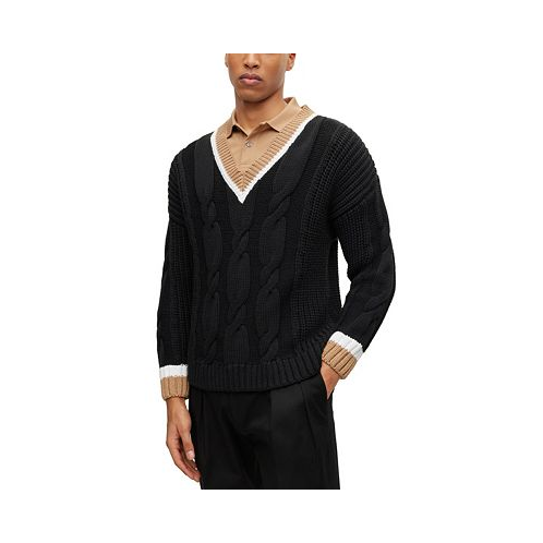 Hugo Boss Mens Cotton-Blend V-Neck Sweater
