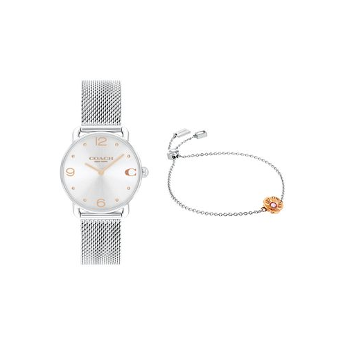 COACH Womens Elliot Silver Stainless Steel Mesh Bracelet Watch 28mm Gift Set