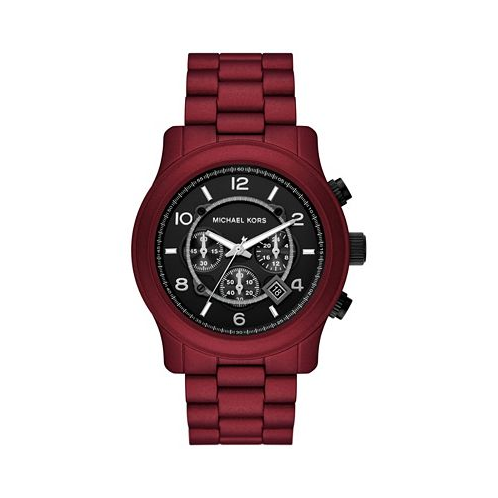 Michael Kors Mens Runway Chronograph Red Matte Coated Stainless Steel Bracelet Watch 45mm