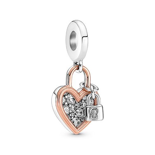 Pandora Cubic Zirconia Heart Padlock Double Dangle Charm