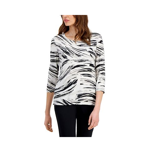 JM Collection Petite Windswept Jacquard Printed 3/4-Sleeve Top