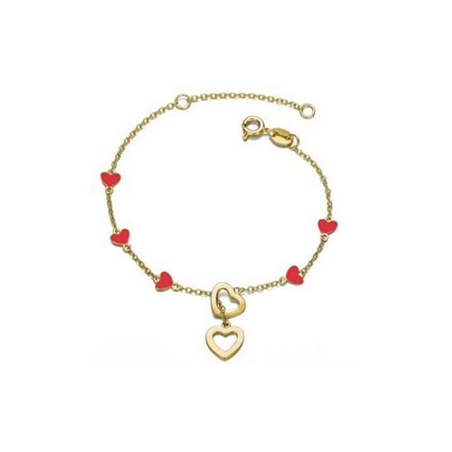 GiGiGirl 14K Gold Plated Double Halo Dangle & Red Heart Enamel Station Charm Bracelet Adjustable