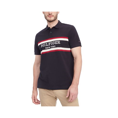 Tommy Hilfiger Mens Regular-Fit Colorblocked Stripe Monotype Logo Embroidered Polo Shirt