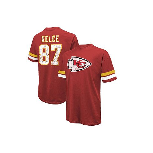 Majestic Mens Threads Travis Kelce Red Distressed Kansas City Chiefs Name and Number Oversize Fit T-shirt