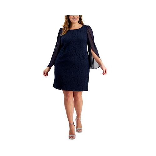 Connected Plus Size Cape-Sleeve Lace Sheath Dress