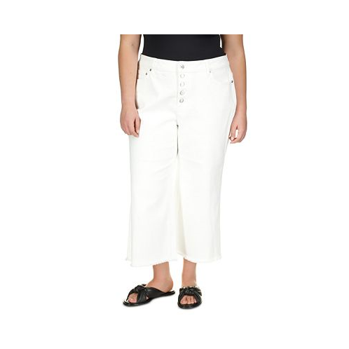 Michael Kors Plus Size Button-Fly Frayed-Hem Jeans