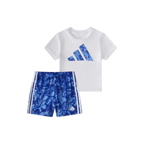 Adidas Baby Boys Short Sleeve T Shirt and Printed 3 Stripes Shorts 2 Piece Set