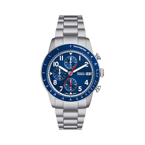 Fossil Mens Sport Tourer Chronograph Silver-Tone Stainless Steel Watch 42mm