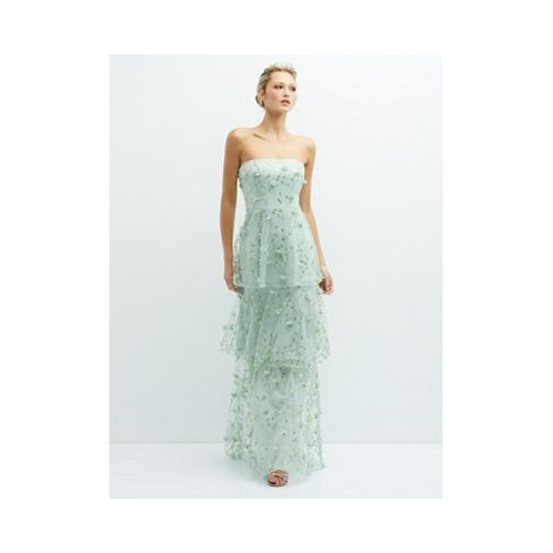 Dessy Collection Strapless 3D Floral Embroidered Dress with Tiered Maxi Skirt
