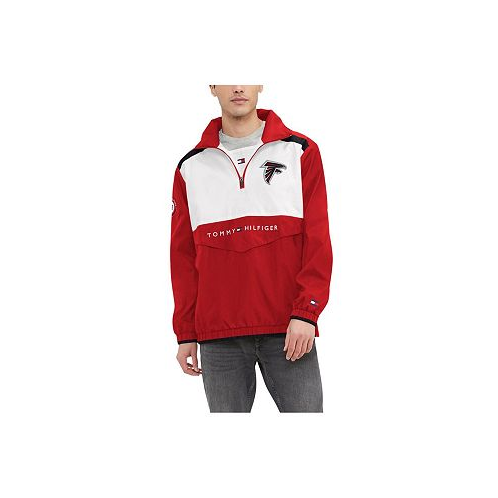 Tommy Hilfiger Mens Red White Atlanta Falcons Carter Half-Zip Hooded Top