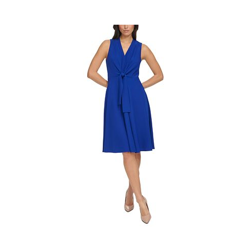 Tommy Hilfiger Womens Crepe Tie-Front Sleeveless Dress