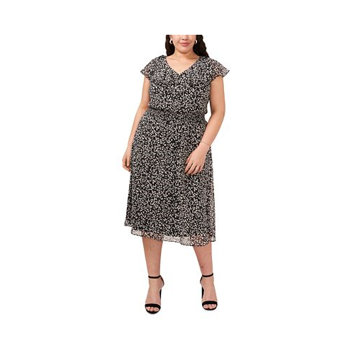 MSK Plus Size Ruffled Printed Smocked-Waist Midi Dress