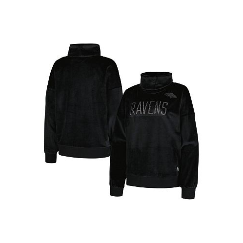 DKNY Womens Black Baltimore Ravens Deliliah Rhinestone Funnel Neck Pullover Sweatshirt