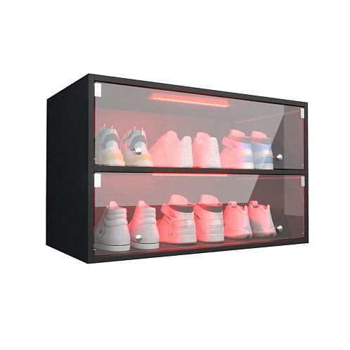 Simplie Fun Black Glass Door Shoe Box Shoe Storage Cabinet For Sneakers With Rgb LED Light