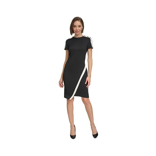 Tommy Hilfiger Womens Contrast-Stripe Button-Shoulder Dress
