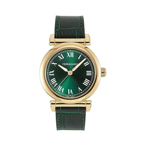 Ferragamo Salvatore Womens Swiss Green Leather Strap Watch 36mm