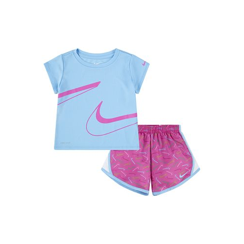 Nike Toddler Girls Dri-FIT Swoosh Logo Short Sleeve Tee and Printed Shorts Set