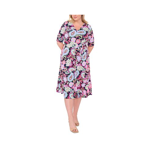 MSK Plus Size Paisley-Print Midi Dress