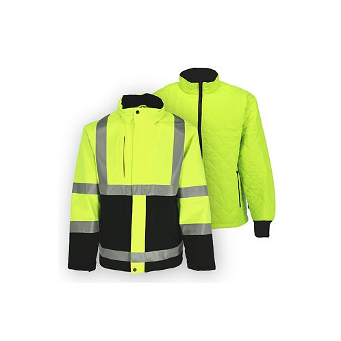 RefrigiWear Mens HiVis 3-in-1 Insulated Rainwear Systems Jacket - ANSI Class 2