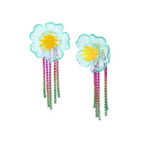 Betsey Johnson Faux Stone Flower Fringe Chandelier Earrings