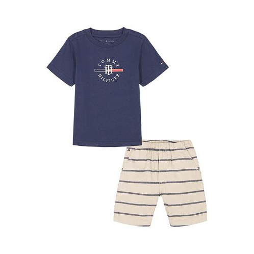 Tommy Hilfiger Toddler Boy short sleeve Logo Graphic Tee Striped Oxford Shorts Set