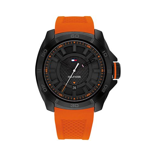 Tommy Hilfiger Mens Orange Silicone Watch 46mm