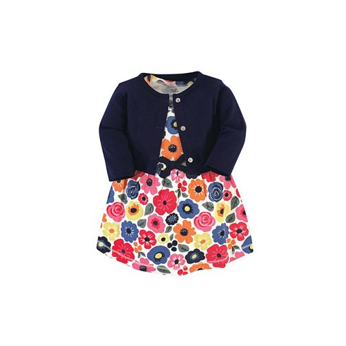 Touched by Nature Baby Girls Baby Organic Cotton Dress and Cardigan 2pc Set Bright Flower