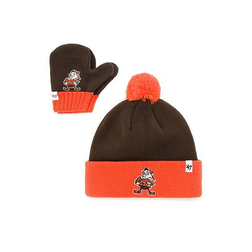 47 Brand Toddler Unisex Brown and Orange Cleveland Browns Bam Bam Cuffed Knit Hat with Pom and Mittens Set