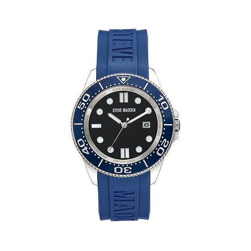 Mens Blue Silicone Strap Embossed with Steve Madden Logo Watch 44X50mm