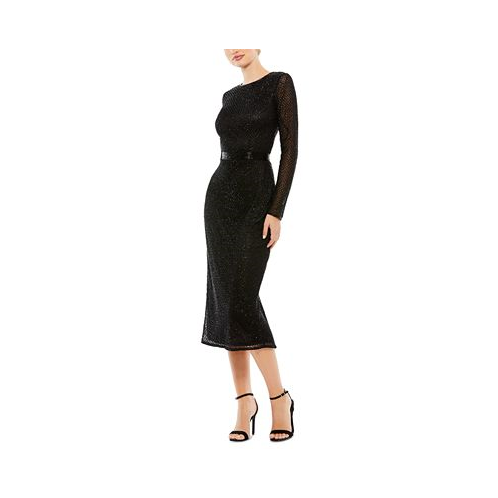 Mac Duggal Womens Long Sleeve High Neck Embellished Slim Dress