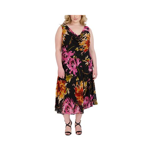 Robbie Bee Plus Size Floral-Print Handkerchief-Hem A-Line Dress