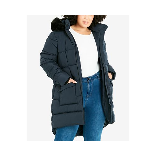 AVENUE Plus Size Contrast Zip Faux Fur Trim Coat