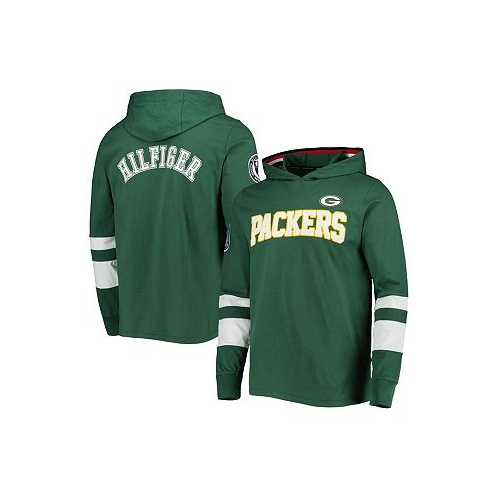 Tommy Hilfiger Mens Green White Green Bay Packers Alex Long Sleeve Hoodie T-shirt