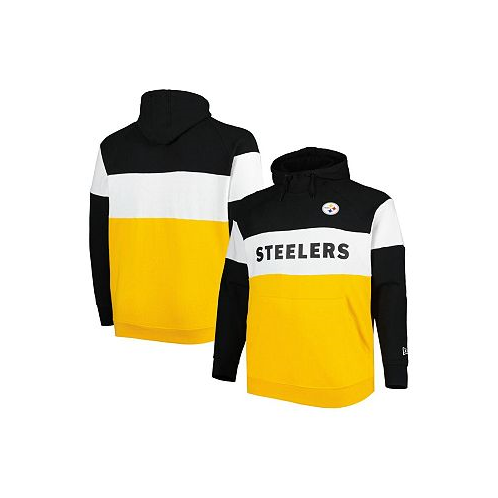 New Era Mens Gold and Black Pittsburgh Steelers Big and Tall Current Colorblock Raglan Fleece Pullover Hoodie