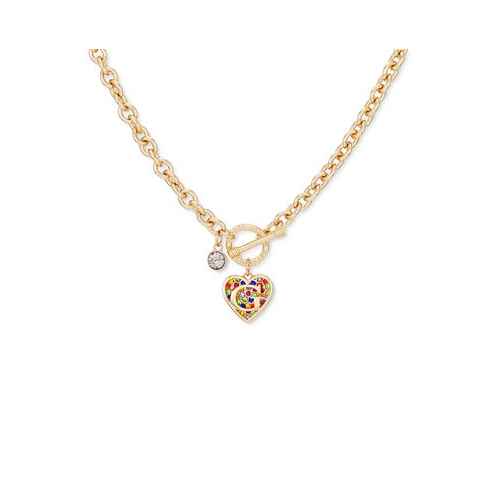 GUESS Gold-Tone Rainbow Pave Logo Heart 17 Pendant Necklace