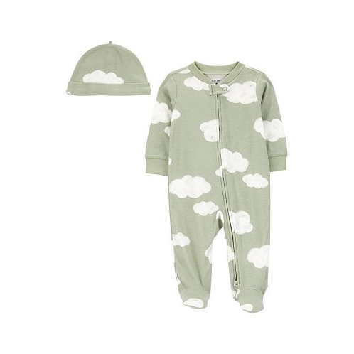 Carters Baby Boys or Baby Girls Cloud Zip Up Sleep and Play and Cap 2 Piece Set