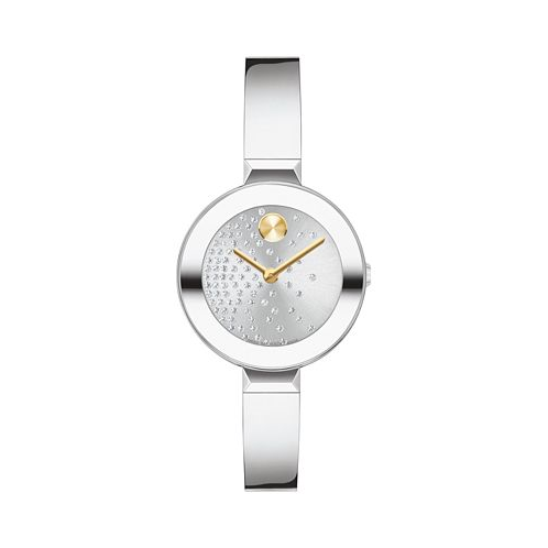 Movado Womens Bold Bangles Swiss Quartz Silver-Tone Stainless Steel Watch 28mm