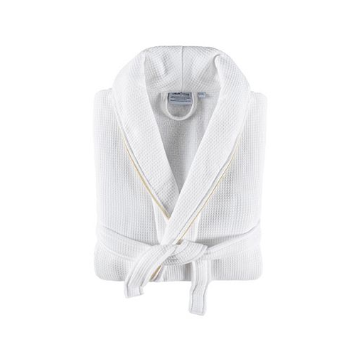 Linum Home Unisex Waffle Weave Terry 100% Turkish Cotton Bathrobe with Satin Piped Trim