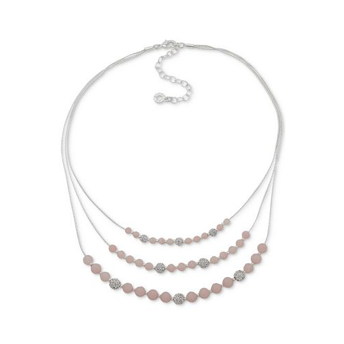 Anne Klein Silver-Tone Stone Bead & Pave Fireball Layered Necklace 16 + 3 extender