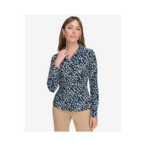 Tommy Hilfiger Womens Printed Button-Front Blouse