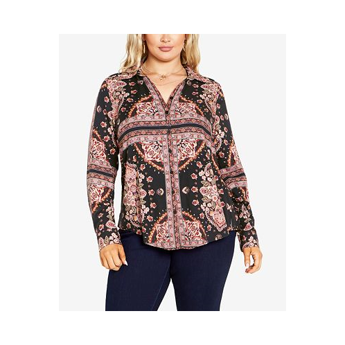 AVENUE Plus Size Kendall Placement V-neck Sleeve Shirt Top