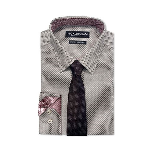 Nick Graham Mens Art Deco Squares Dress Shirt & Tie Set