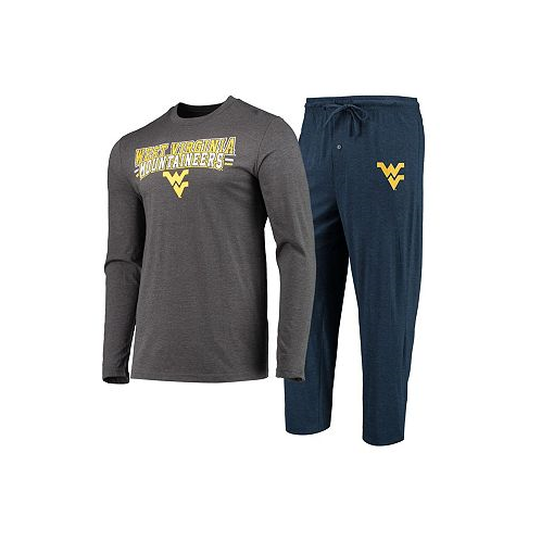 Concepts Sport Mens Navy Heathered Charcoal Distressed West Virginia Mountaineers Meter Long Sleeve T-shirt and Pants Sleep Set