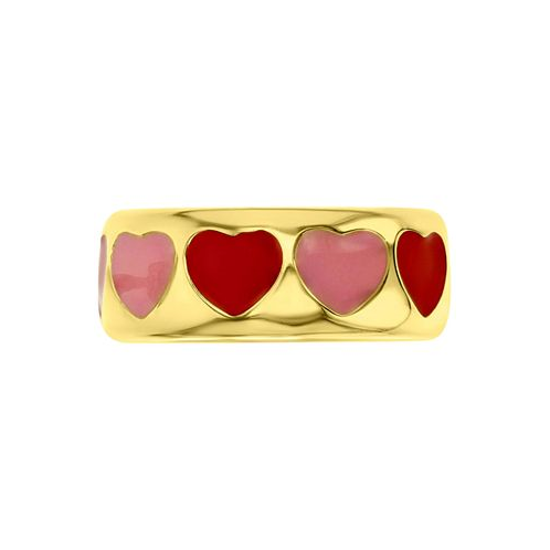 Macys Red & Pink Enamel Heart Band in 14k Gold-Plated Sterling Silver
