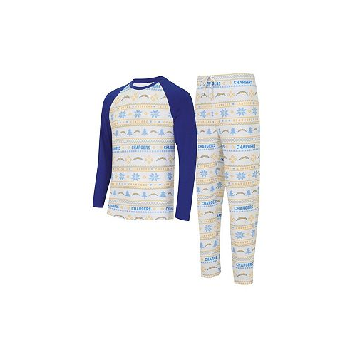 Concepts Sport Mens White Powder Blue Los Angeles Chargers Tinsel?Raglan Long Sleeve T-shirt and Pants Sleep Set